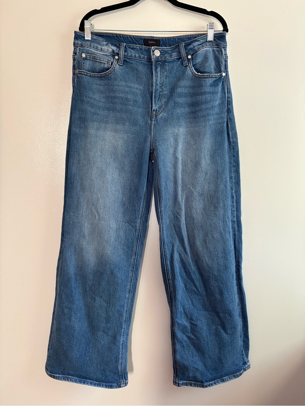 Quince Women's Bella Stretch Wide Leg Jeans Medium Wash High Rise Relaxed 32